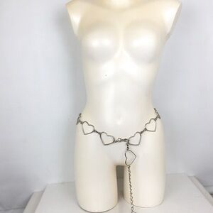 Women’s Open Heart Belt Shiny Silver Tone Metal Chain Link Love Feminine